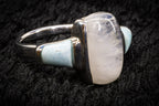 Moonstone and larimar ring detail photograph