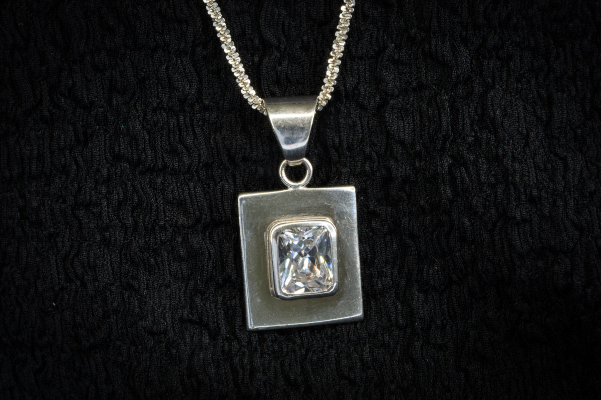 Large square CZ pendant detail photograph